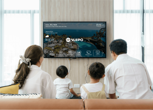 Antarmuka Vlepo di layar televisi kamar